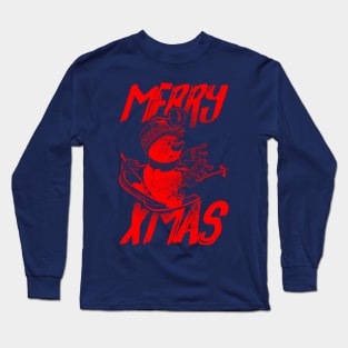 Skiing Snowman - Merry Xmas - Red Long Sleeve T-Shirt